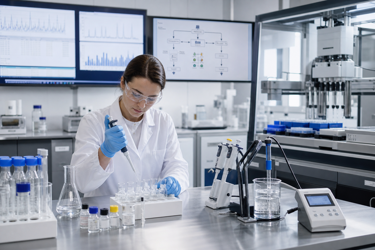 Woman in a laboratory doing testing